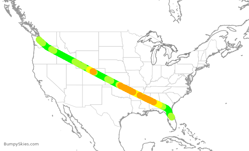 Turbulence forecast map for ASA441, SEA to MCO