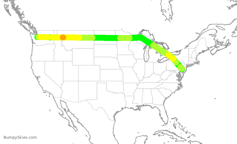 Turbulence forecast map for ASA443, PHL to SEA
