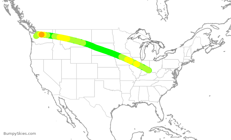 Turbulence forecast map for ASA451, CVG to SEA