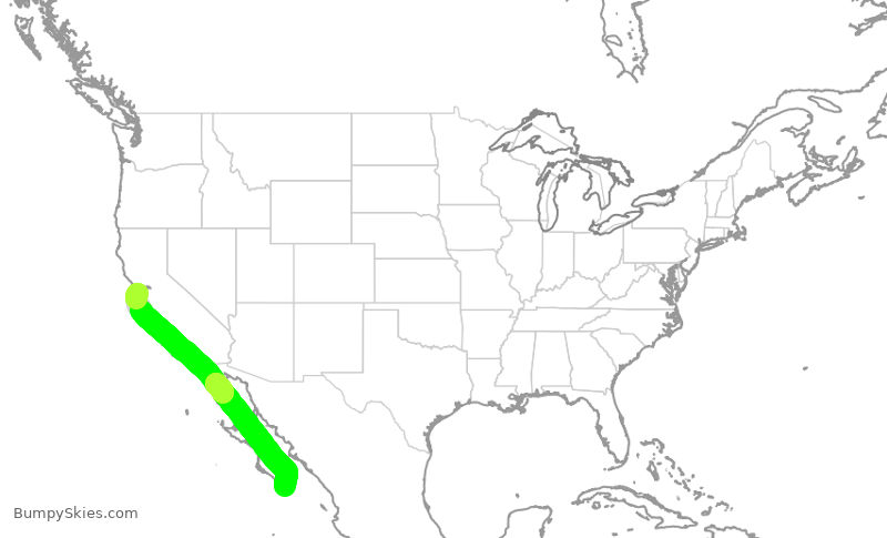 Turbulence forecast map for ASA455, SFO to SJD