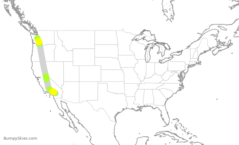 Turbulence forecast map for ASA457, SEA to PSP