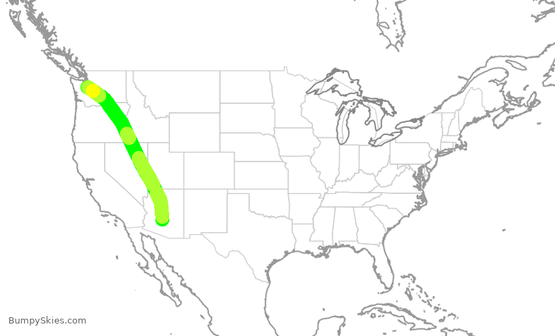 Turbulence forecast map for ASA458, PHX to SEA