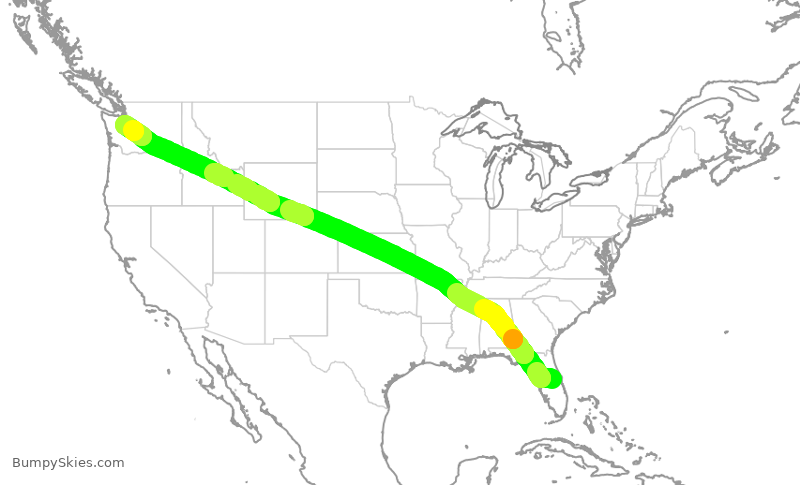 Turbulence forecast map for ASA461, MCO to SEA