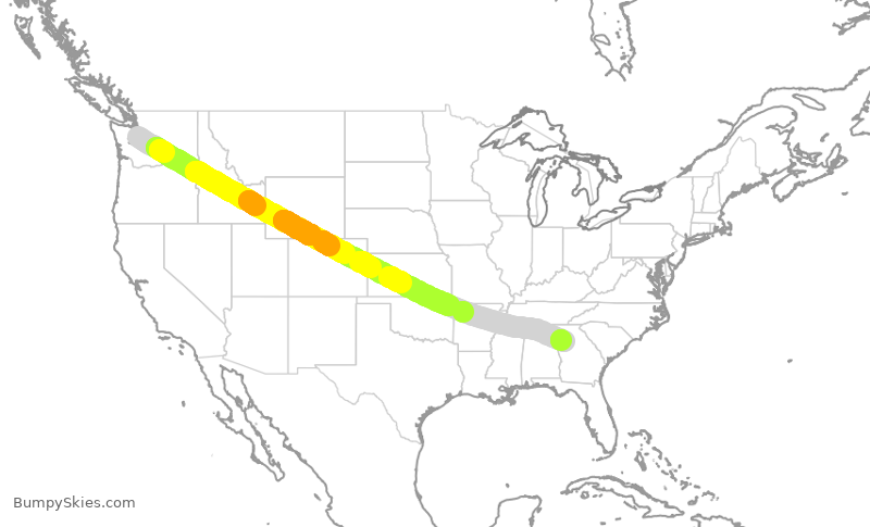 Turbulence forecast map for ASA464, SEA to ATL
