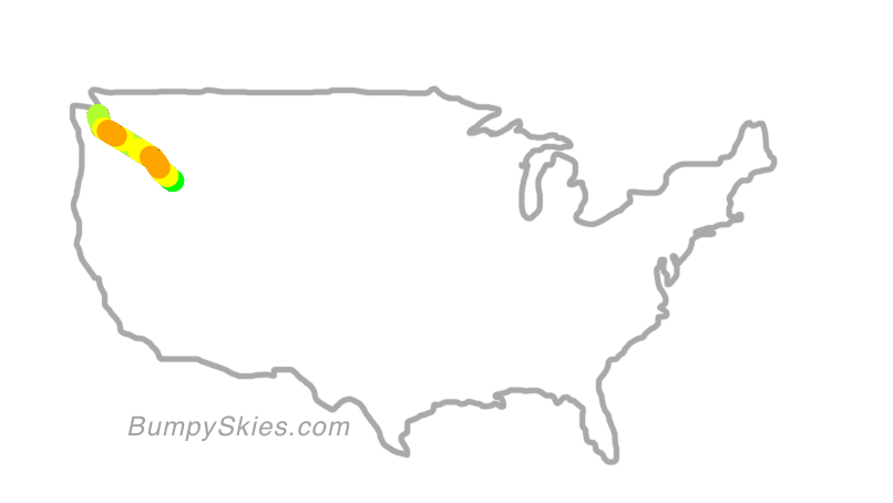 Map of continental US with illustrated flight path and turbulence forecast (described in text below)