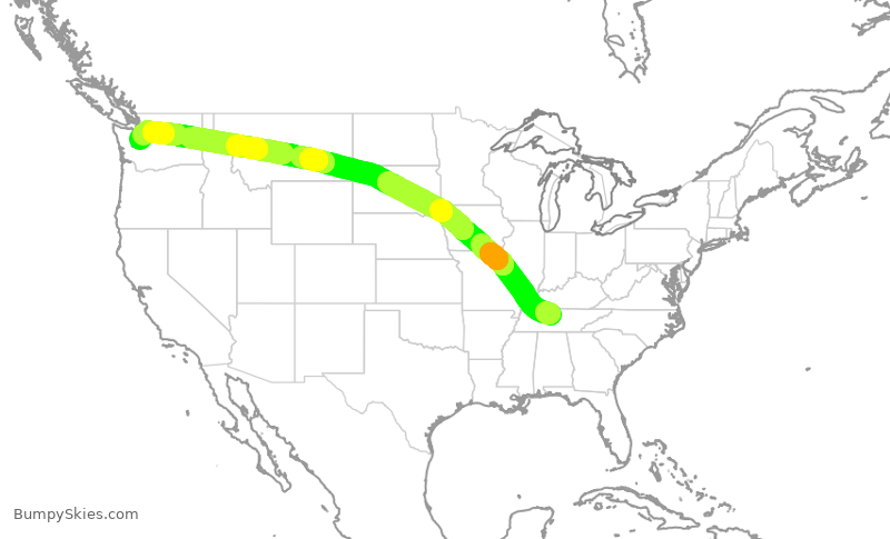 Turbulence forecast map for ASA469, BNA to SEA