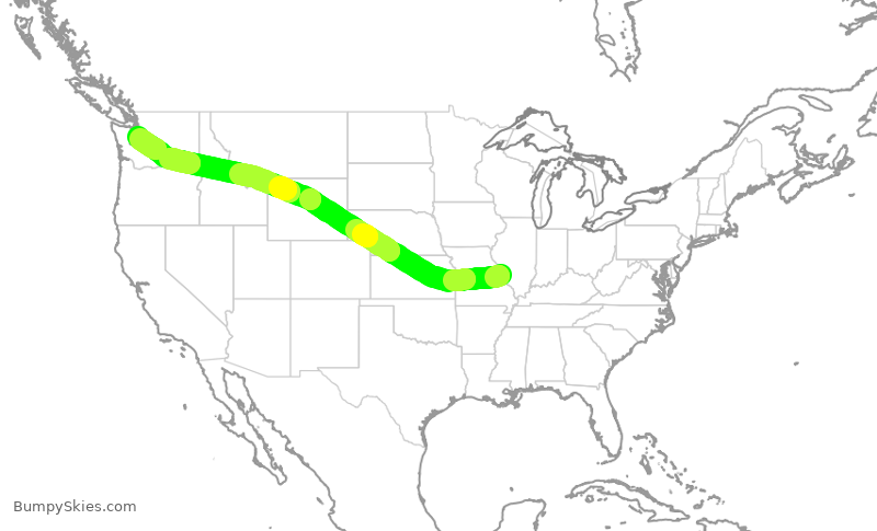 Turbulence forecast map for ASA473, STL to SEA
