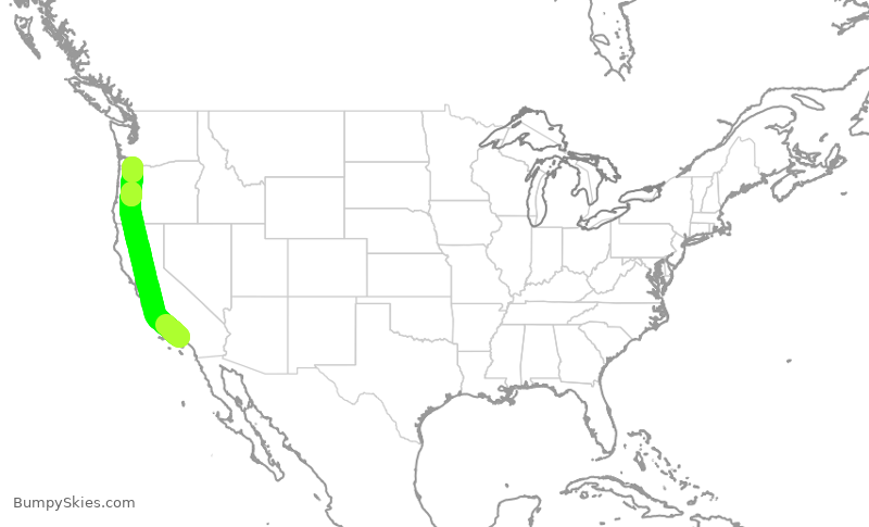 Turbulence forecast map for ASA476, LAX to PDX