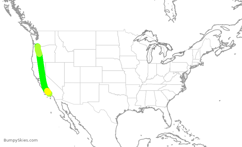 Turbulence forecast map for ASA480, PDX to LAX
