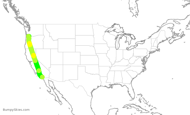 Turbulence forecast map for ASA486, SAN to PDX
