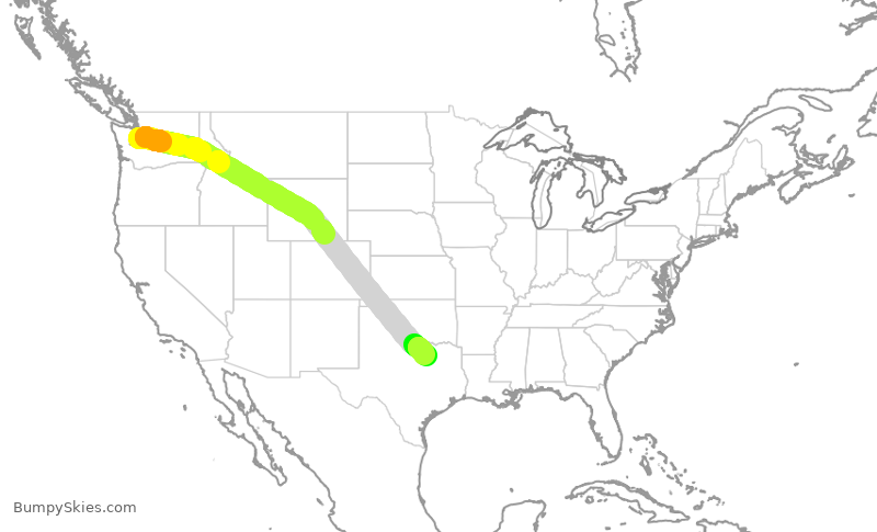 Turbulence forecast map for ASA487, SEA to DFW