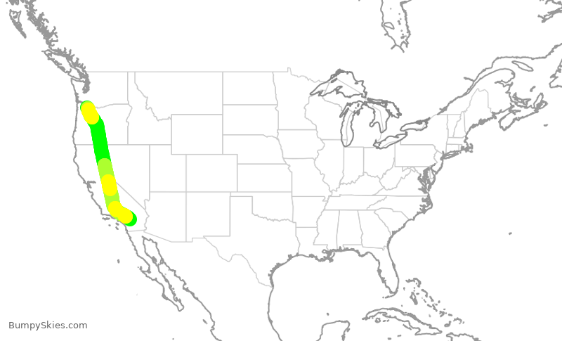 Turbulence forecast map for ASA488, PDX to PSP