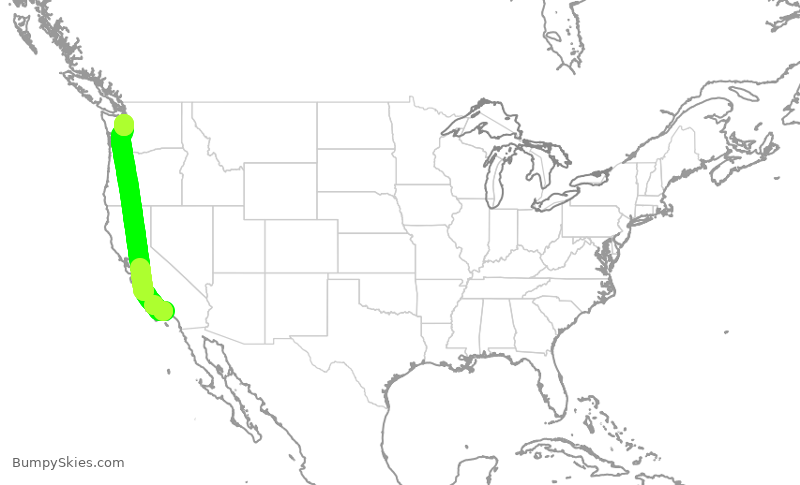 Turbulence forecast map for ASA495, LAX to SEA