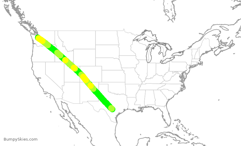 Turbulence forecast map for ASA495, SAT to SEA