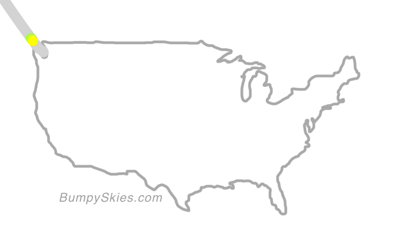 Map of continental US with illustrated flight path and turbulence forecast (described in text below)