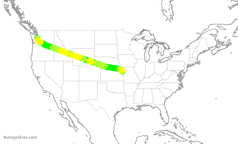 Turbulence forecast map for ASA497, SEA to MCI