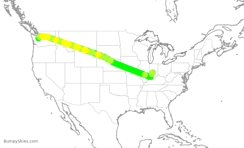 Turbulence forecast map for ASA500, IND to SEA