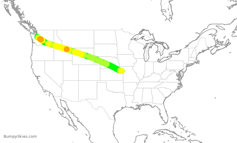 Turbulence forecast map for ASA501, MCI to SEA