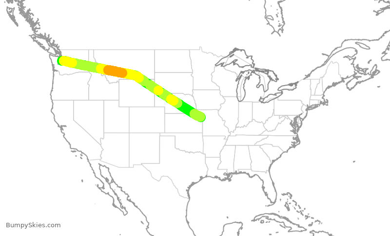 Turbulence forecast map for ASA501, SEA to MCI