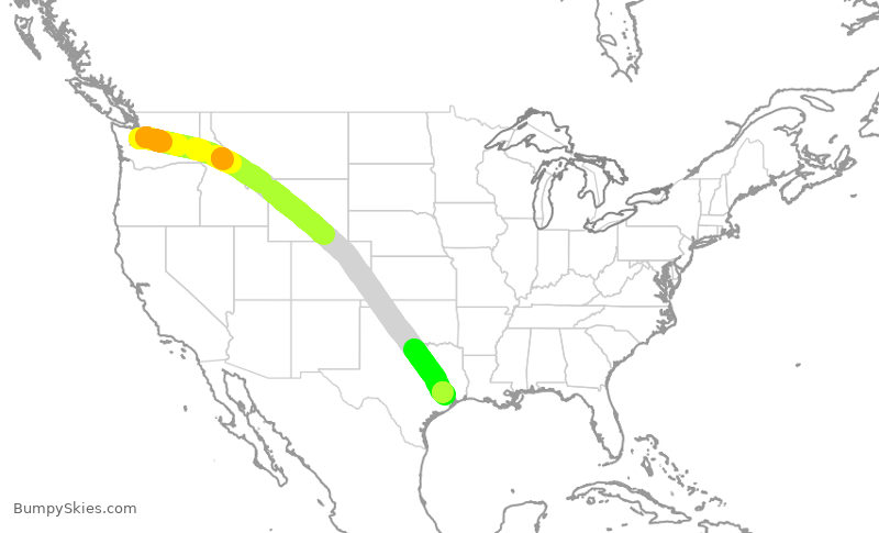 Turbulence forecast map for ASA504, SEA to IAH