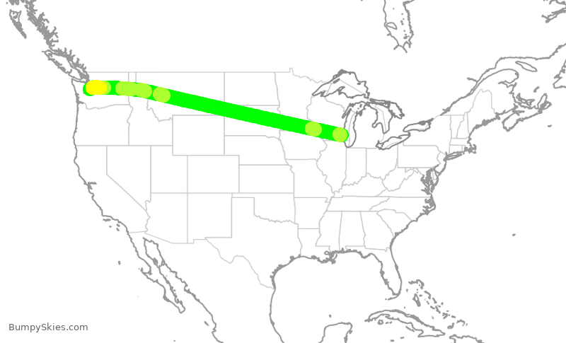 Turbulence forecast map for ASA507, SEA to MKE