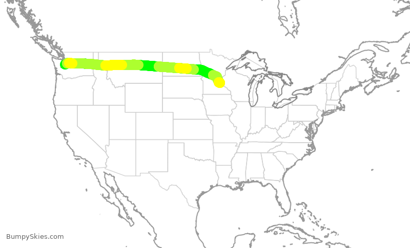 Turbulence forecast map for ASA509, SEA to MSP