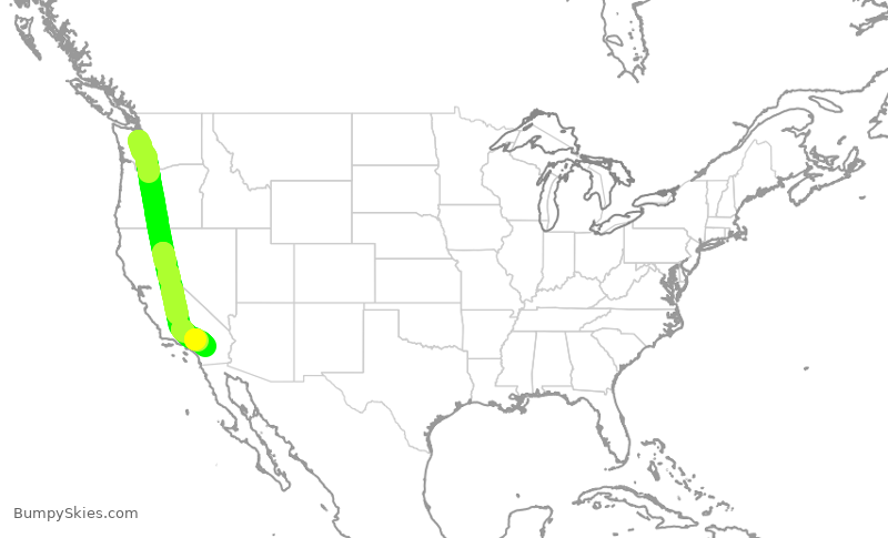 Turbulence forecast map for ASA510, SEA to PSP