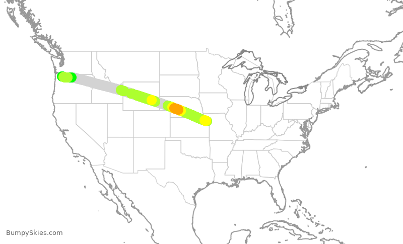 Turbulence forecast map for ASA512, MCI to PDX