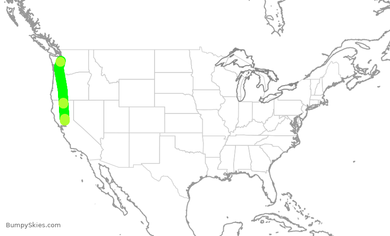 Turbulence forecast map for ASA513, SMF to SEA