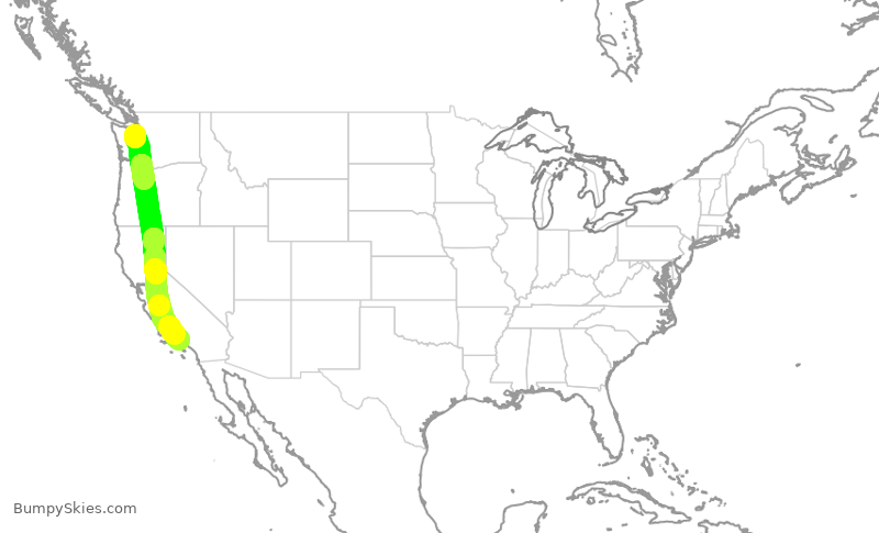 Turbulence forecast map for ASA518, SEA to LAX