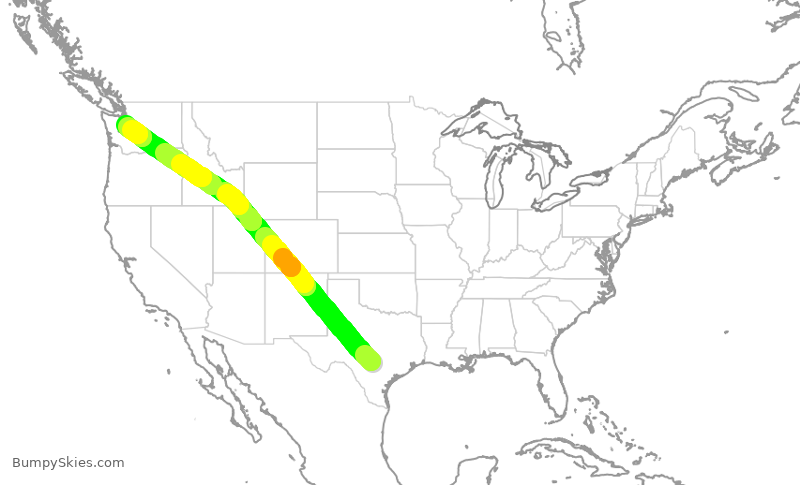 Turbulence forecast map for ASA519, SAT to SEA