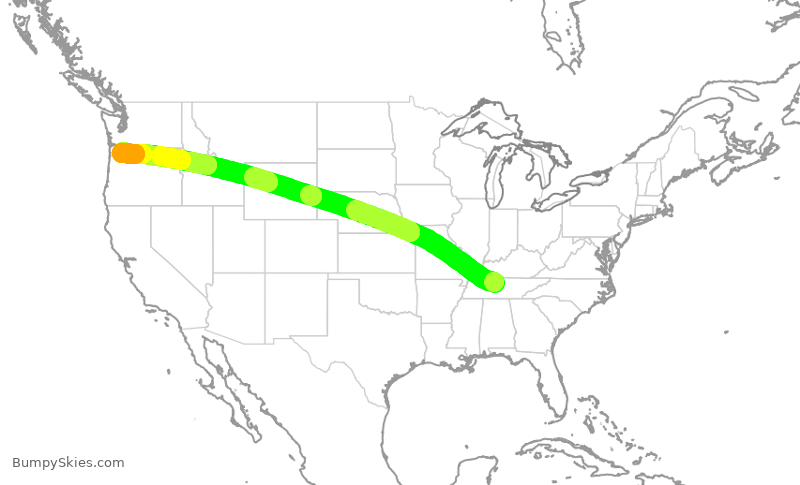 Turbulence forecast map for ASA522, BNA to PDX