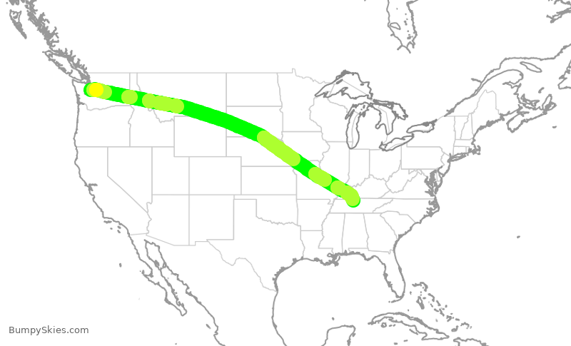 Turbulence forecast map for ASA522, SEA to BNA
