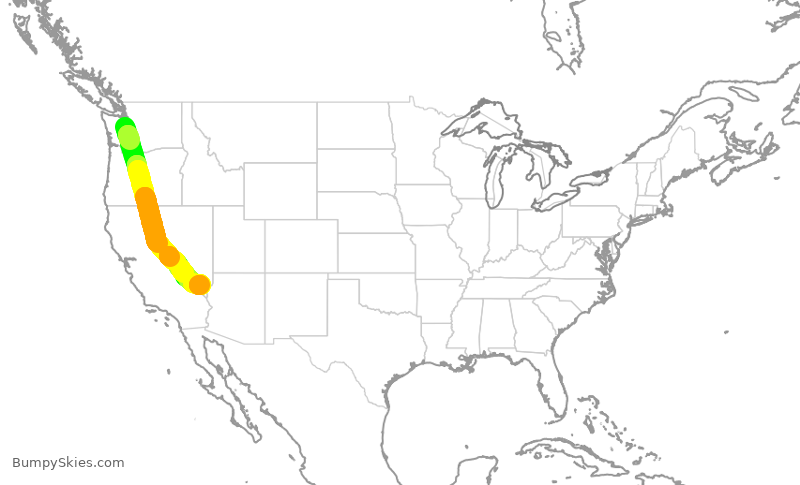Turbulence forecast map for ASA523, SEA to LAS