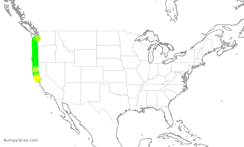 Turbulence forecast map for ASA528, SEA to SFO