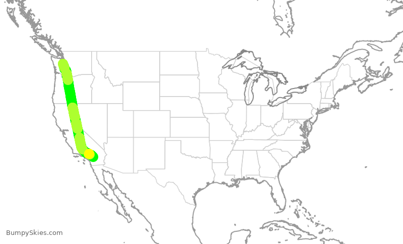 Turbulence forecast map for ASA529, SEA to PSP