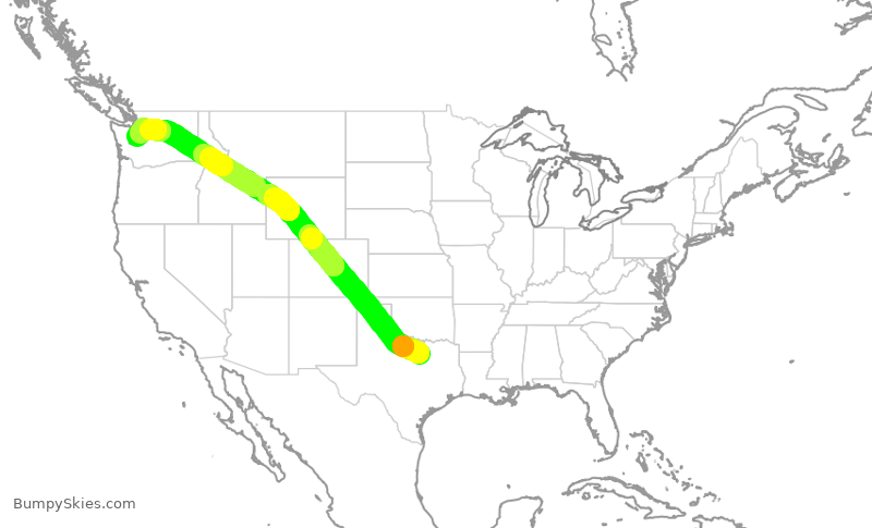 Turbulence forecast map for ASA534, DFW to SEA