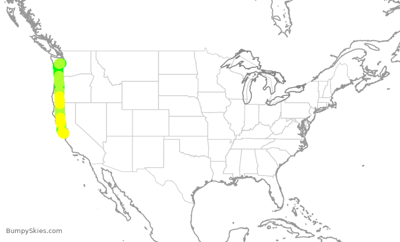 Turbulence forecast map for ASA539, SEA to SJC