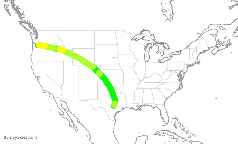Turbulence forecast map for ASA540, PDX to AUS