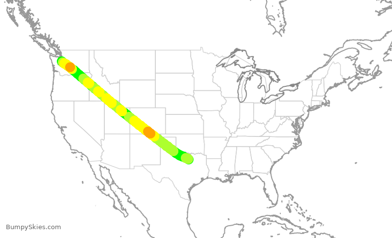 Turbulence forecast map for ASA543, DFW to SEA