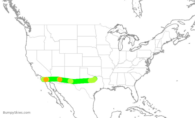 Turbulence forecast map for ASA545, SAN to DFW