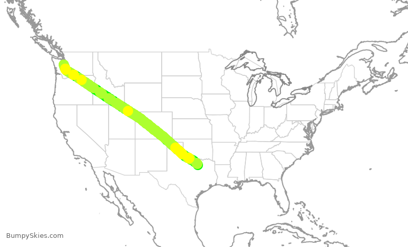 Turbulence forecast map for ASA549, SEA to DFW