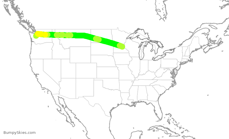 Turbulence forecast map for ASA555, MSP to SEA