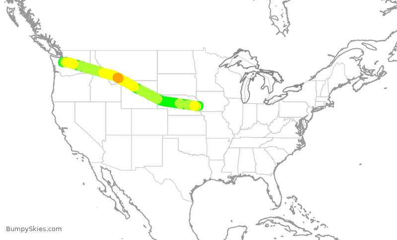 Turbulence forecast map for ASA556, SEA to OMA