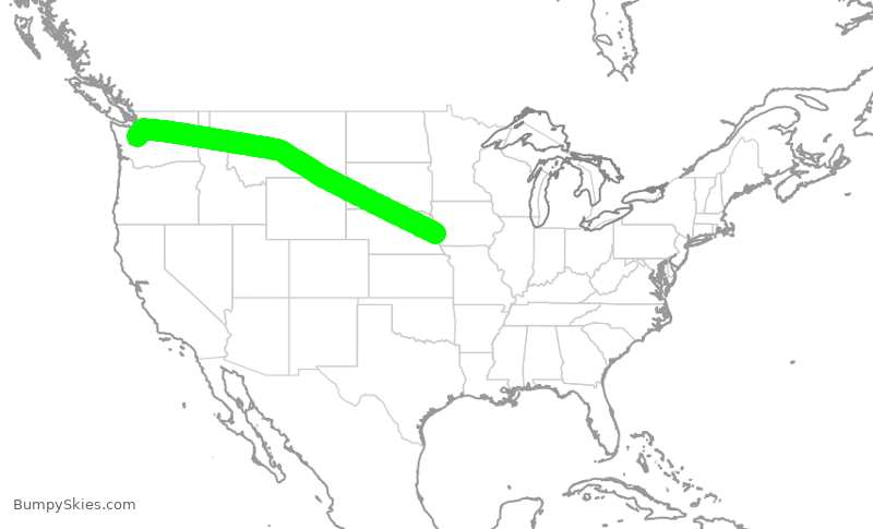 Turbulence forecast map for ASA557, OMA to SEA