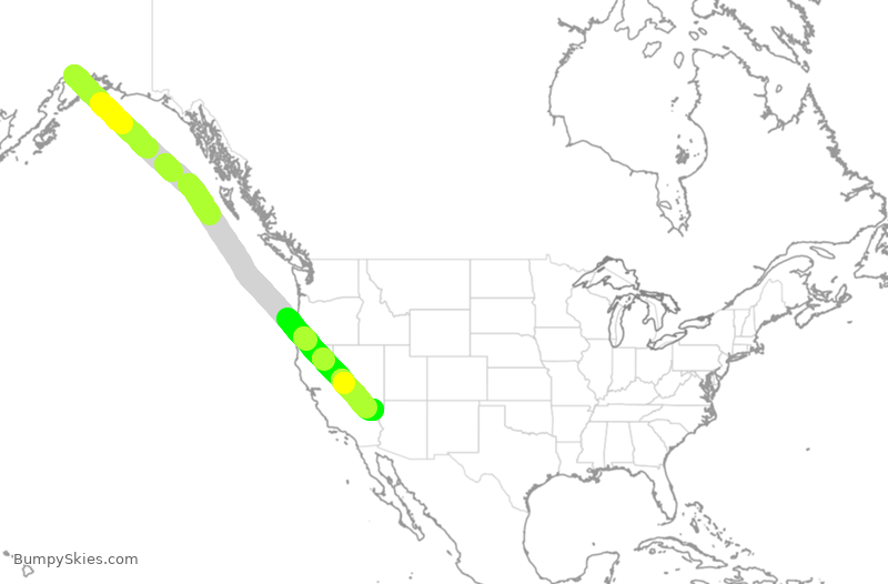 Turbulence forecast map for ASA56, ANC to LAS