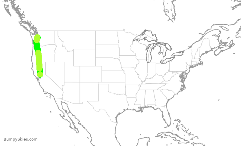 Turbulence forecast map for ASA570, SMF to SEA