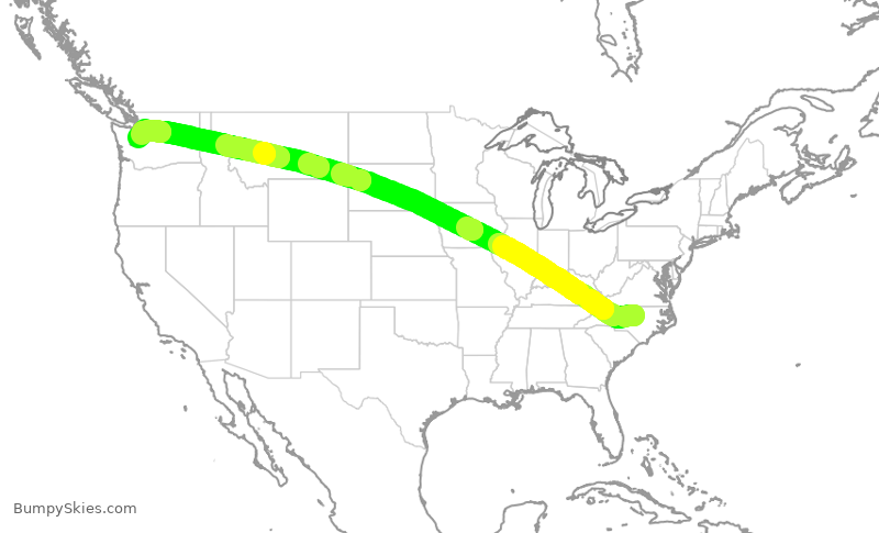 Turbulence forecast map for ASA572, RDU to SEA