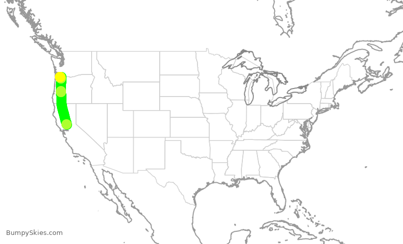 Turbulence forecast map for ASA578, SMF to PDX