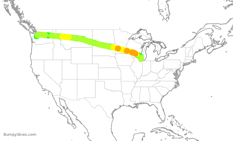 Turbulence forecast map for ASA579, ORD to SEA